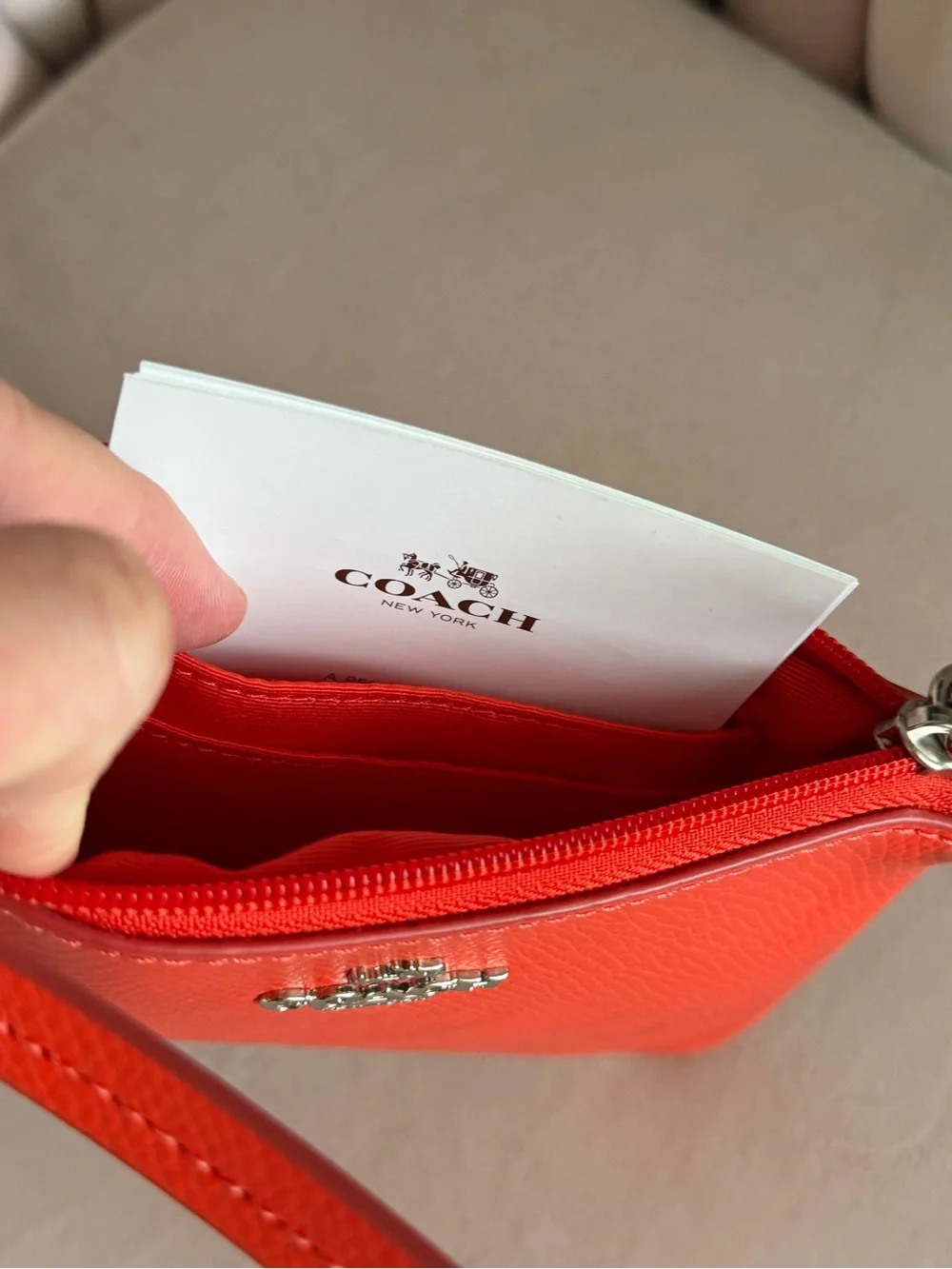 Coach F52850 Crossgrain Leather Small Wristlet in Orange 🍊